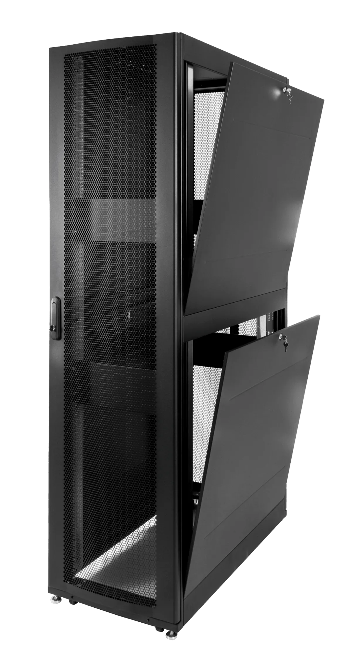 Шкаф серверный ПРОФ напольный 42U (600x1200) дверь перфор., задние двойные перфор., черный, в сборе