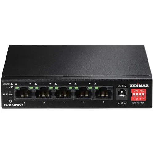 Коммутатор Edimax ES-5104PH V2 (100 Base-TX (100 мбит/с), Без SFP портов) Коммутатор Edimax ES-5104PH V2 (100 Base-TX (100 мбит/с), Без SFP портов)