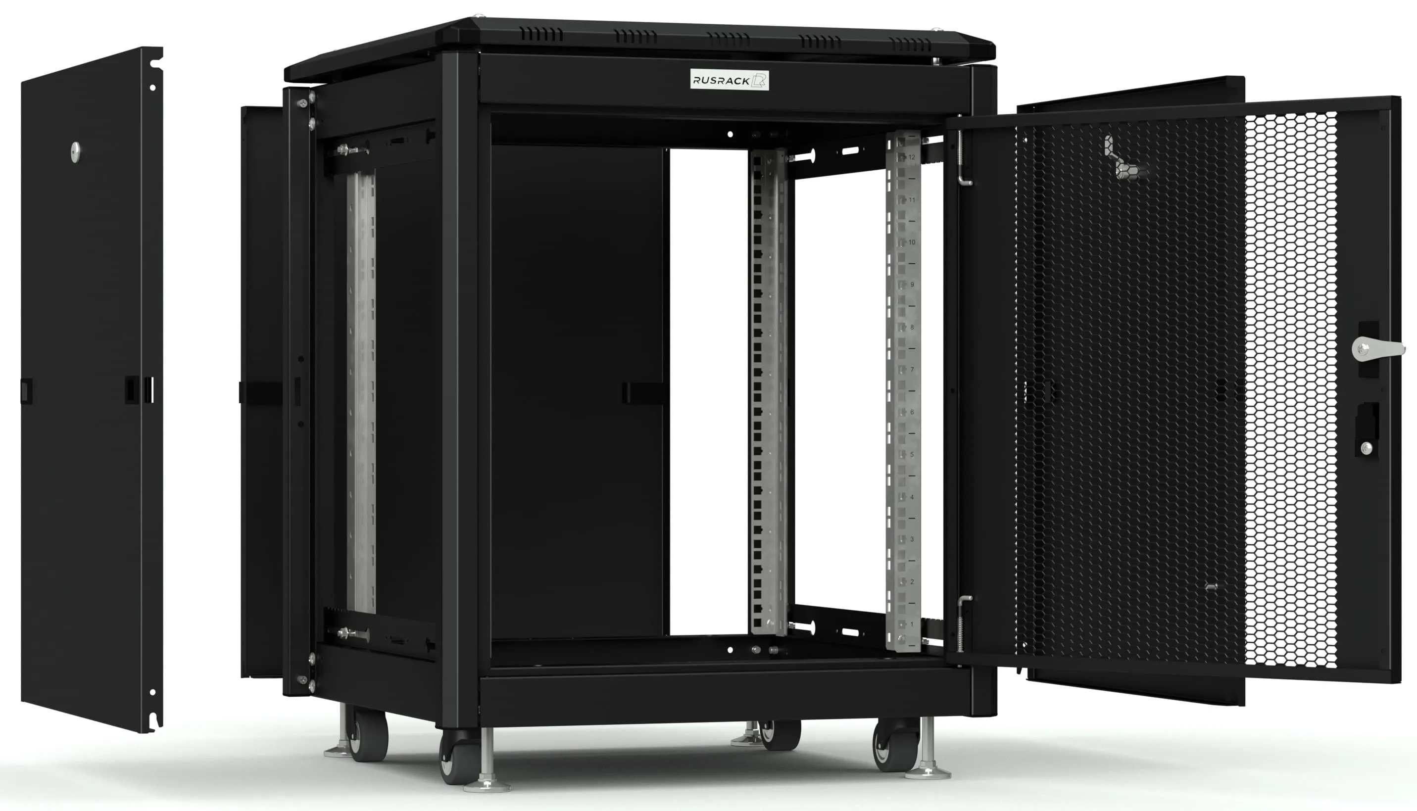 RUSRACK напольный 12U 600х600 черный, перф. дверь RUSRACK напольный 12U 600х600 черный, перф. дверь