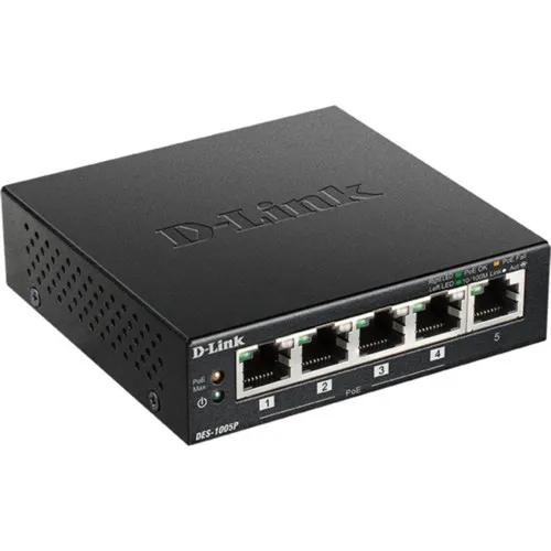 Коммутатор D-link DES-1005P/B1A (100 Base-TX (100 мбит/с), Без SFP портов)