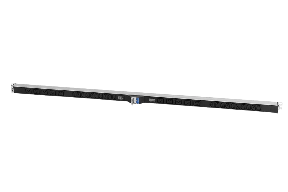 Верт. блок розеток Rem-32 на 2 конт. по 5 C19, 10 C13 с авт., и амп., 2×16A, алюм., 33-48U, колодка
