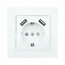 Минск Розетка 1-мест. СП с/з 16А бел. с защ. штор. с 2 USB 2,1А EKF