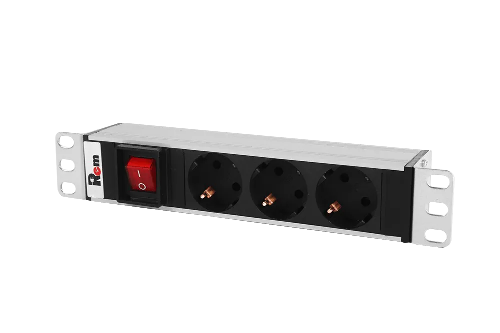 Блок розеток Rem-10 без шнура с выкл., 3 Sсhuko, вход IEC 60320 C14, 10A, алюм., 10"