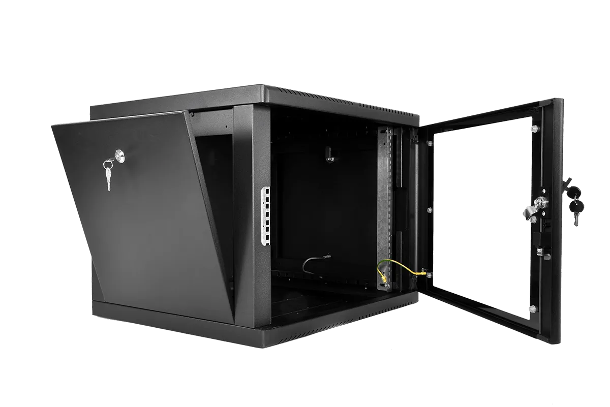 Шкаф телекоммуникационный настенный разборный 9U (600×650) съемные стенки, дверь стекло, цвет черный