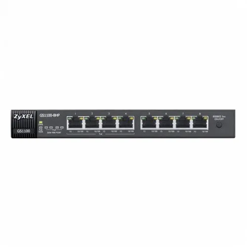 Коммутатор Zyxel Gigabit Ethernet GS1100-8HP (1000 Base-TX (1000 мбит/с), Без SFP портов)