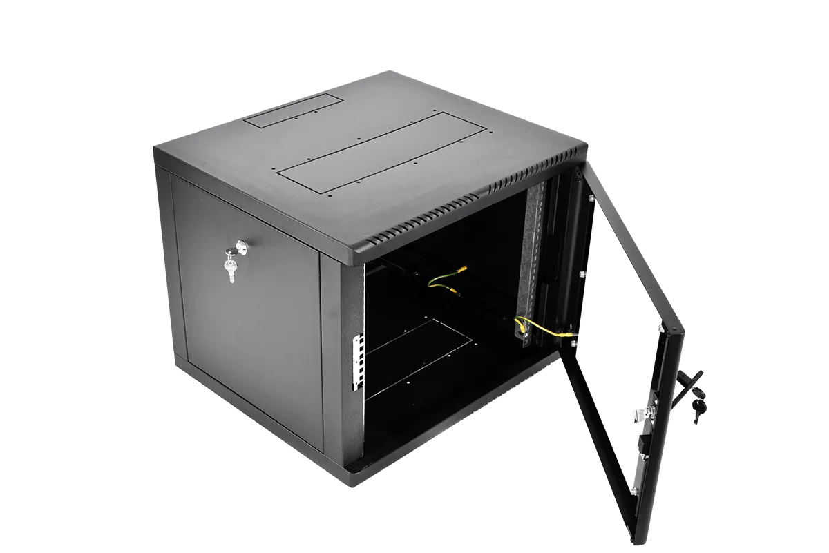 Шкаф телекоммуникационный настенный разборный 9U (600×650) съемные стенки, дверь стекло, цвет черный