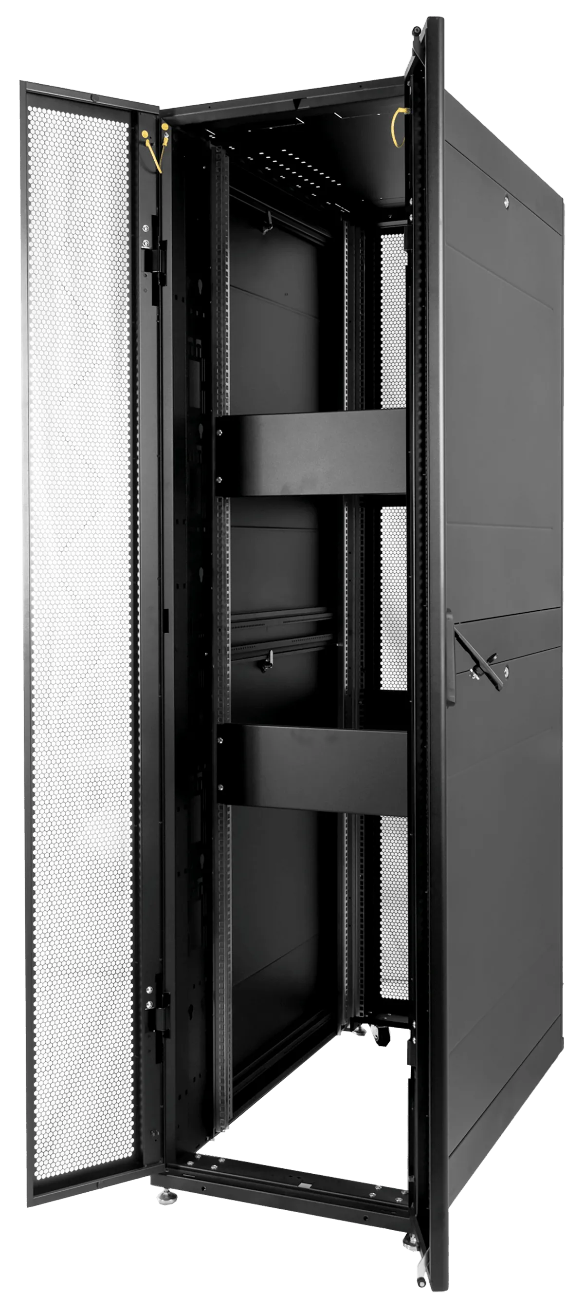 Шкаф серверный ПРОФ напольный 42U (600x1200) дверь перфор., задние двойные перфор., черный, в сборе