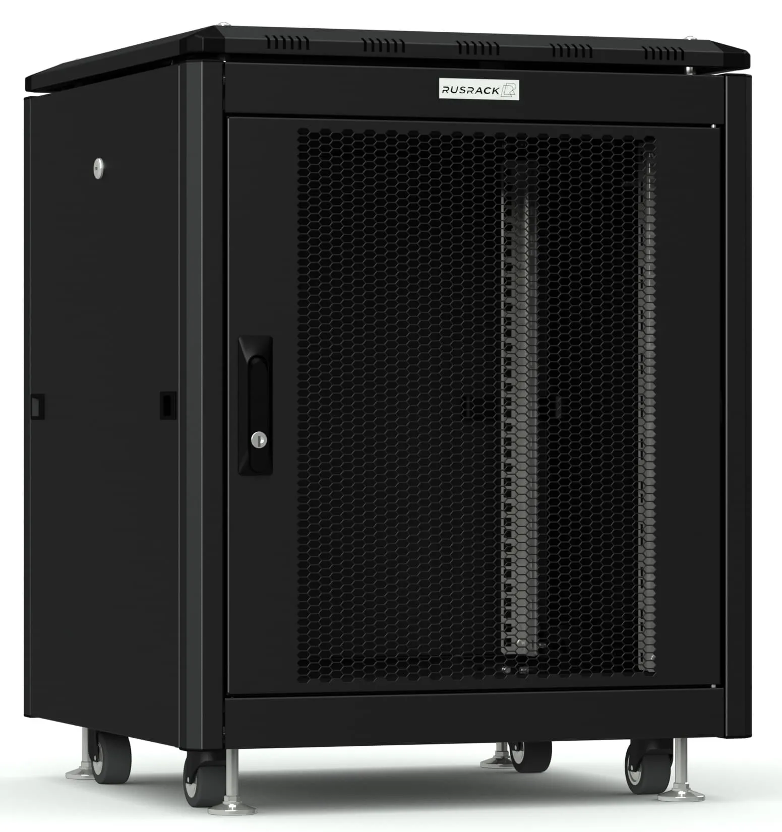 RUSRACK напольный 12U 600х800, черный, перф. дверь RUSRACK напольный 12U 600х800, черный, перф. дверь
