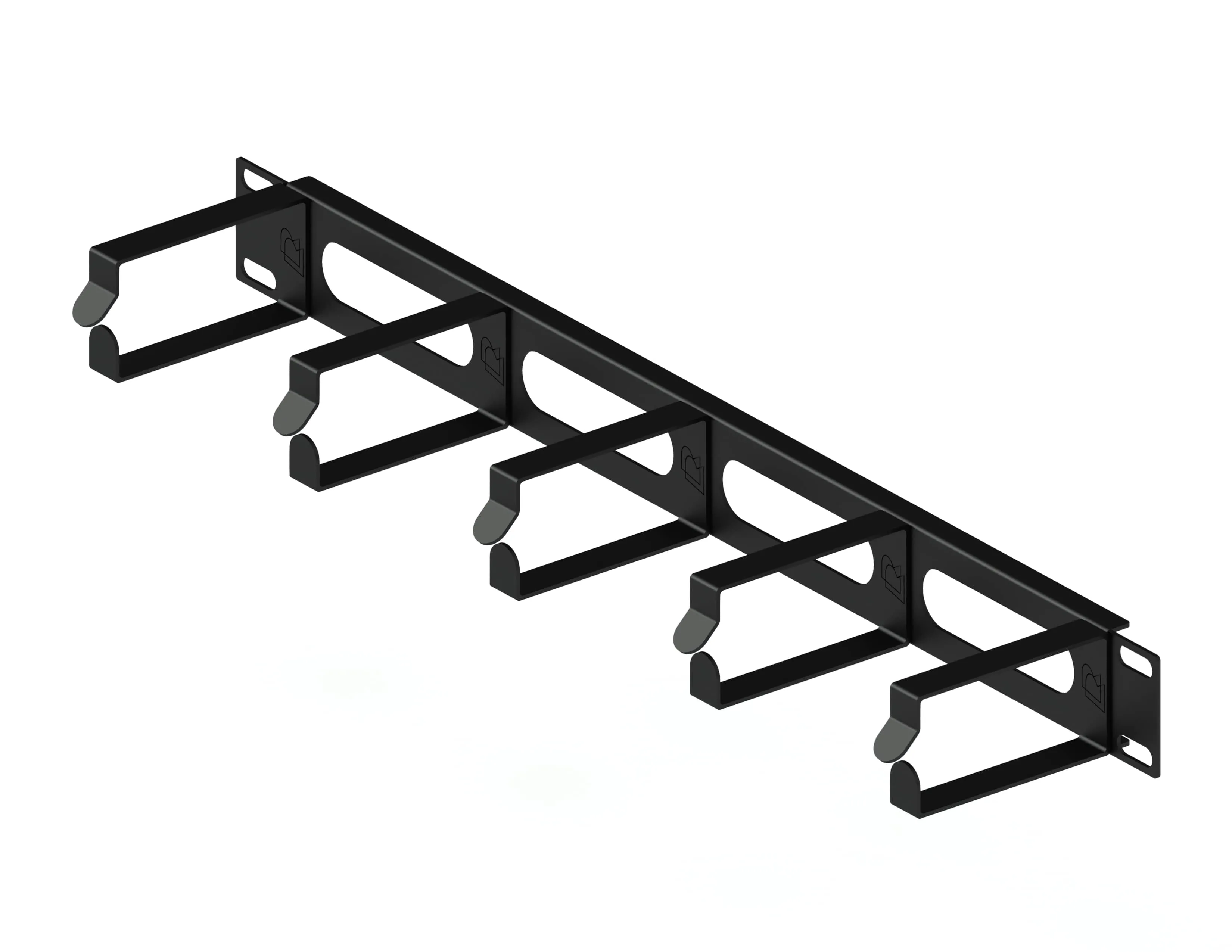 Кабельный организатор горизонтальный с окнами, 19", 1U, 5 колец, черный RUSRACK 