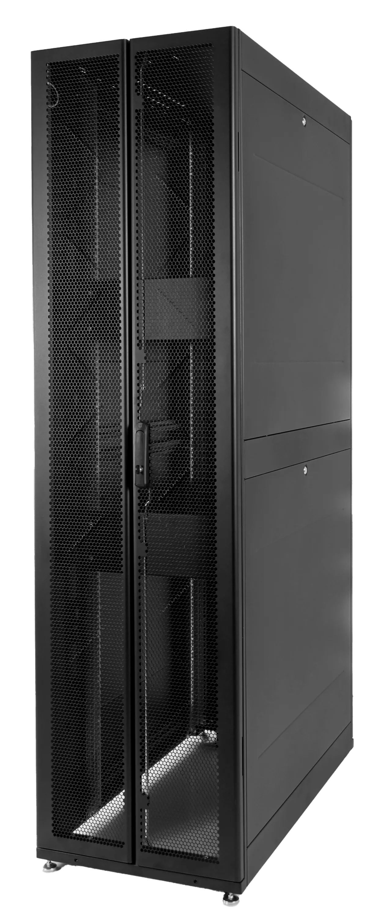 Шкаф серверный ПРОФ напольный 42U (600x1200) дверь перфор., задние двойные перфор., черный, в сборе