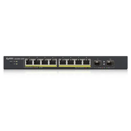 Коммутатор Zyxel GS1900-10HP (1000 Base-TX (1000 мбит/с), Без SFP портов)