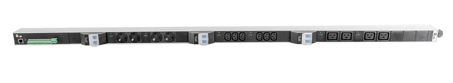 Упр. верт. блок розеток с монит. Rem-MC1 2х2 S, 2x3 C13, 2x2 C19, 32A, алюм., 33-48U, колодка