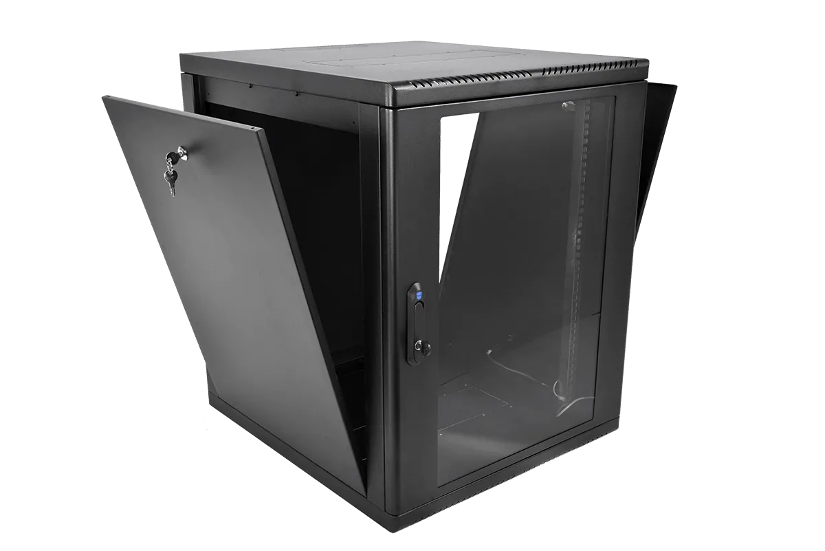 Шкаф телекоммуникационный настенный разборный 12U(600×520) съемные стенки, дверь стекло, цвет черный