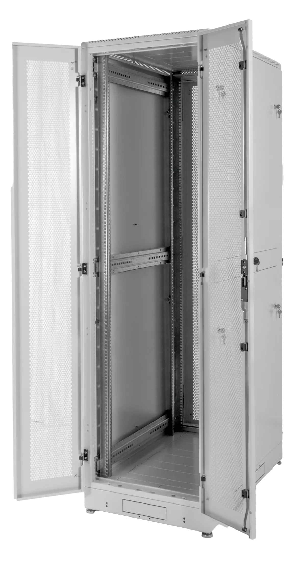 Шкаф серверный напольный 48U (600 × 1200) дверь перфорированная, задние двойные перфорированные