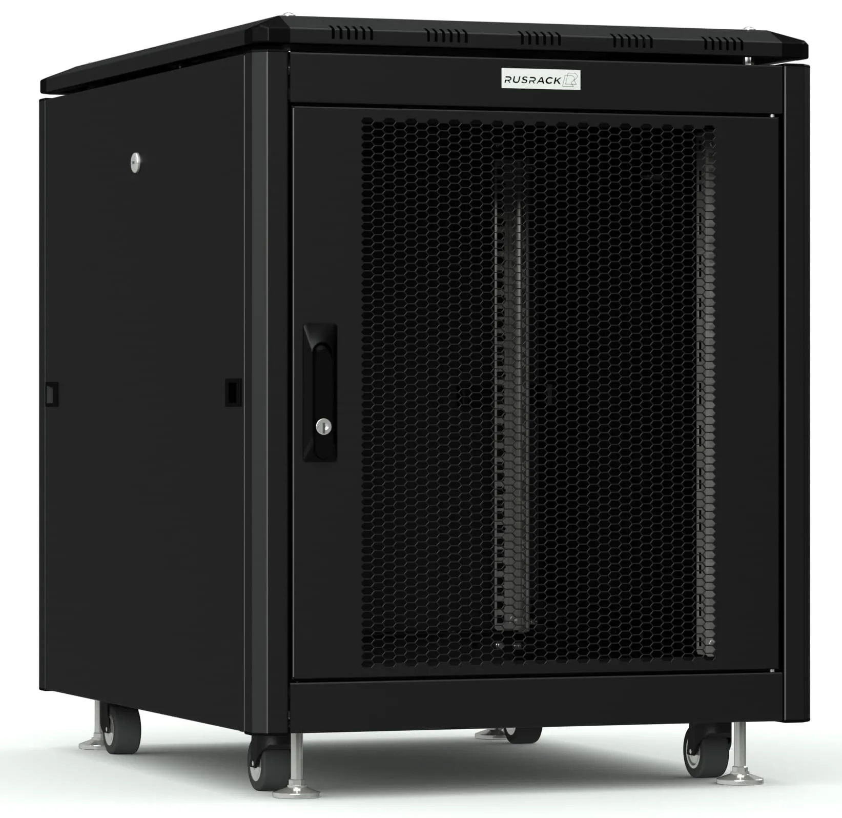 RUSRACK напольный 12U 600х800, черный, перф. дверь RUSRACK напольный 12U 600х800, черный, перф. дверь