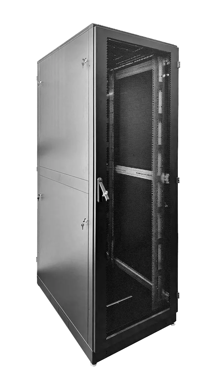 Шкаф серверный напольный 42U (600 × 1000) дверь перфорированная 2 шт., цвет черный Шкаф серверный напольный 42U (600 × 1000) дверь перфорированная 2 шт., цвет черный