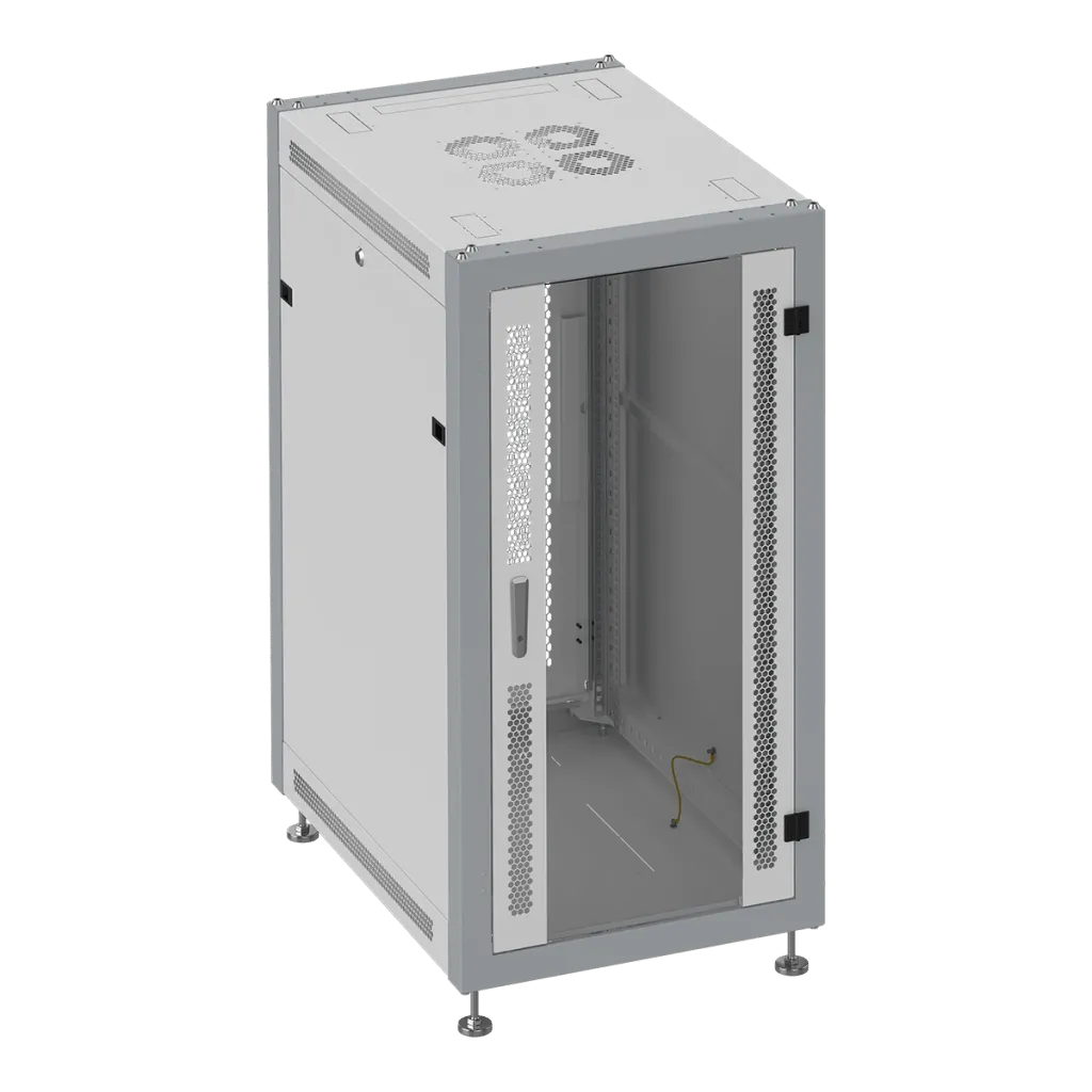 SYSMATRIX SL 6842.714 Шкаф монтажный телекоммуникационный 19" напольный 42U 600x800x2000mm (ШхГхВ) передняя дверь стекло, задняя дверь двустворчатая перфорация, поворотная ручка с замком, цвет серый (RAL 7035/RAL 7000)