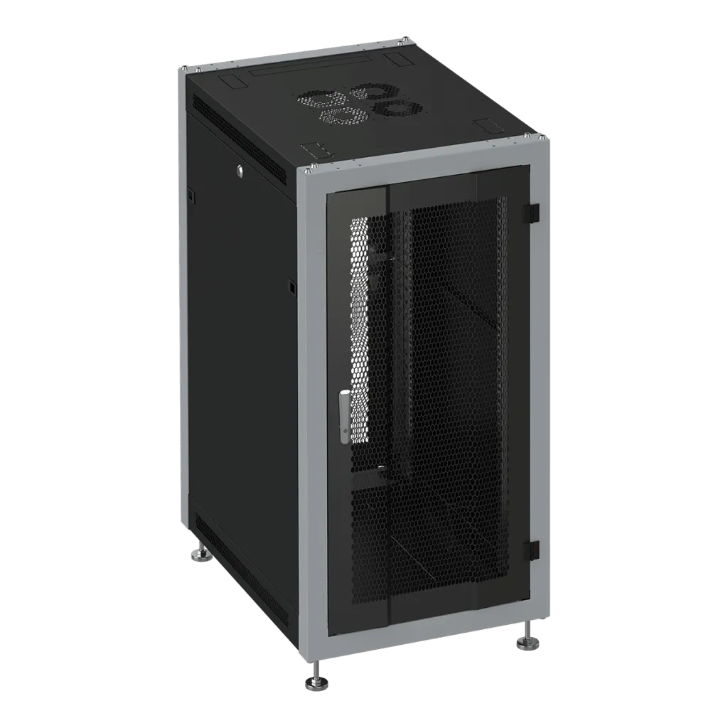 SYSMATRIX SL 6818.934 Шкаф монтажный телекоммуникационный 19" напольный 18U 600x800x935mm (ШхГхВ) передняя дверь перфорация, задняя дверь двустворчатая перфорация, поворотная ручка с замком, цвет черный (RAL 9004/RAL 7000)