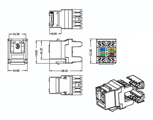 Cabeus KJ-RJ45-Cat.5E-180 Degree