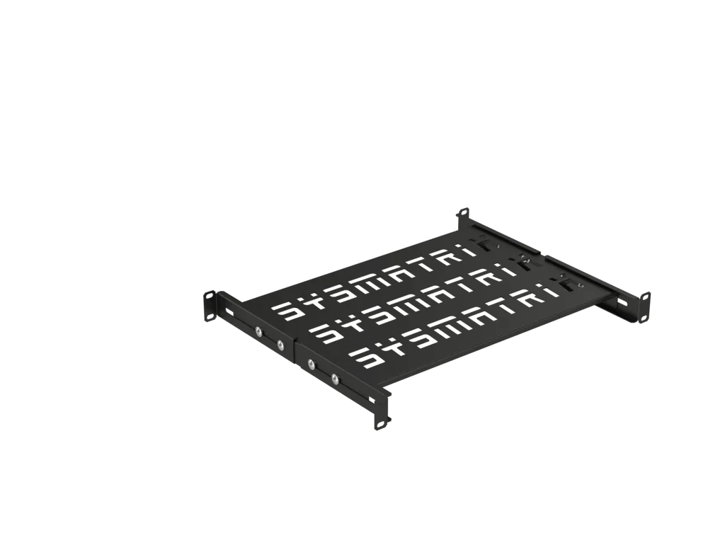 SYSMATRIX SH 3004.900 Полка SMART универсальная 19" перфорированная, площадка 300 мм (регулировка направляющих от 298 мм до 395 мм) для напольных и настенных шкафов, цвет черный (RAL 9004)