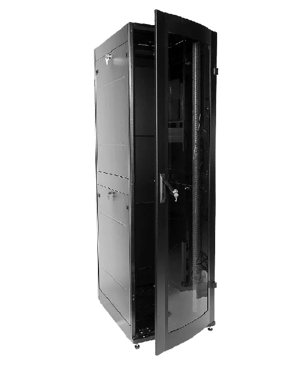 Шкаф телекоммуникационный напольный ПРОФ универсальный 42U (600 × 600) дверь стекло, чёрный, в сборе Шкаф телекоммуникационный напольный ПРОФ универсальный 42U (600 × 600) дверь стекло, чёрный, в сборе