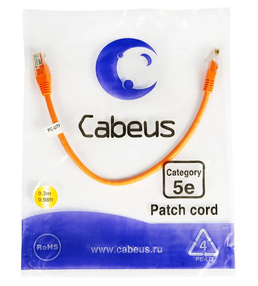 Cabeus PC-UTP-RJ45-Cat.5e-0.3m-OR Cabeus PC-UTP-RJ45-Cat.5e-0.3m-OR