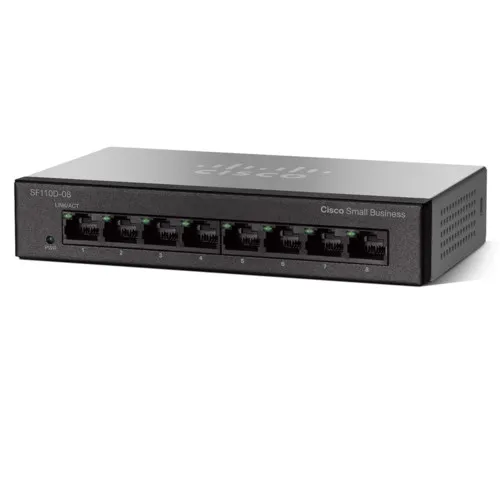 Коммутатор Cisco SF110D-08 SF110D-08-EU (100 Base-TX (100 мбит/с), Без SFP портов)