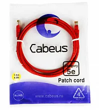 Патч-корд медный Cabeus PC-UTP-RJ45-Cat.5e-1.5m-RD 19" кабель 5e  красный