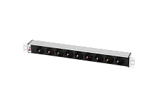 Блок розеток Rem-10 без шнура с инд., 9 Sсhuko, вход IEC 60320 C14, 10A, алюм., 19"
