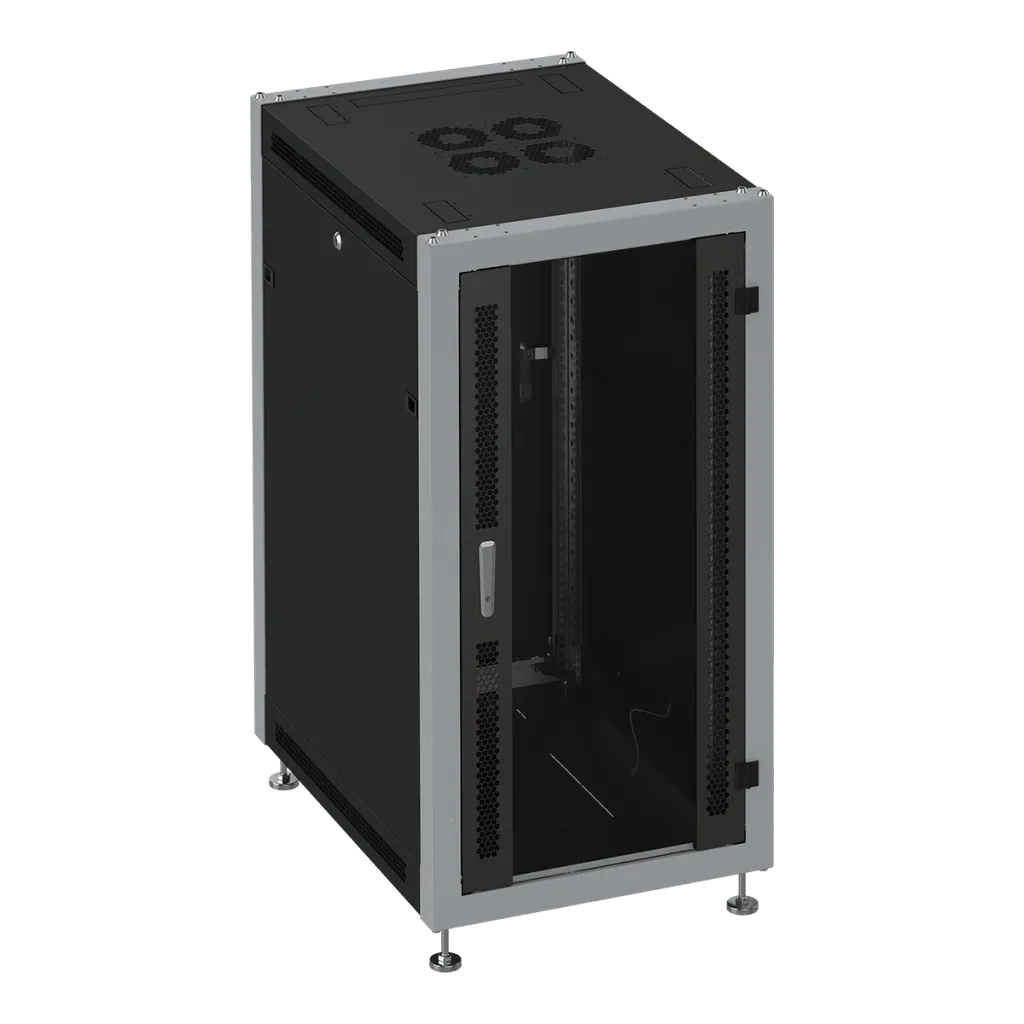 SYSMATRIX SL 6015.912 Шкаф монтажный телекоммуникационный 19" напольный 15U 600x1000x800mm (ШхГхВ) передняя дверь стекло, задняя дверь металл, поворотная ручка с замком, цвет черный (RAL 9004/RAL 7000)