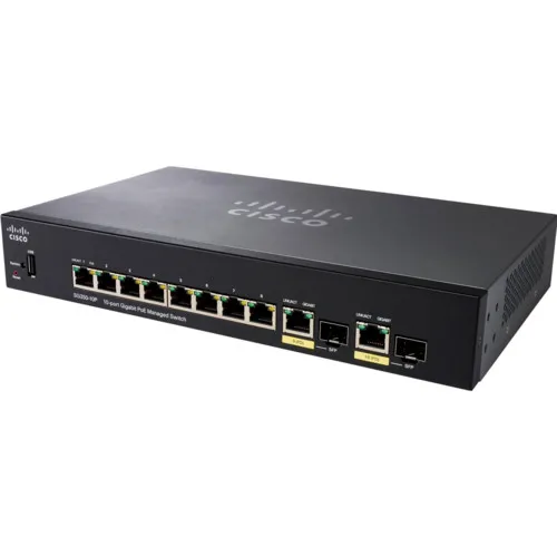 Коммутатор Cisco SG350-10MP-K9-EU (1000 Base-TX (1000 мбит/с), 2 SFP порта)