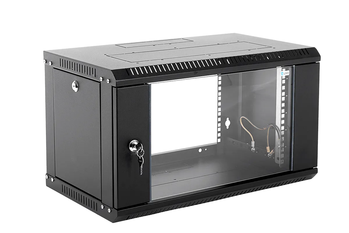 Шкаф телекоммуникационный настенный разборный ЭКОНОМ 6U (600 × 350) дверь стекло, цвет черный