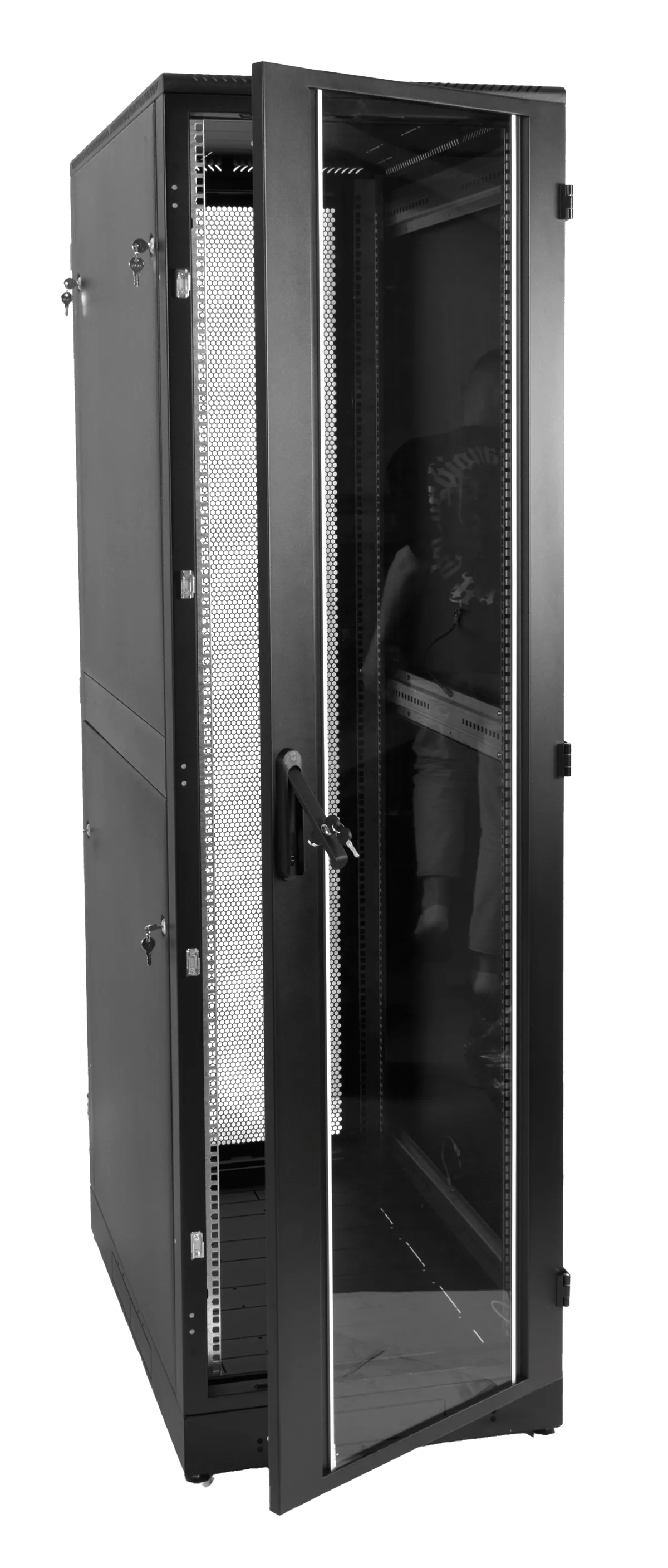 Шкаф телекоммуникационный напольный 42U (600 × 800) дверь стекло, цвет черный