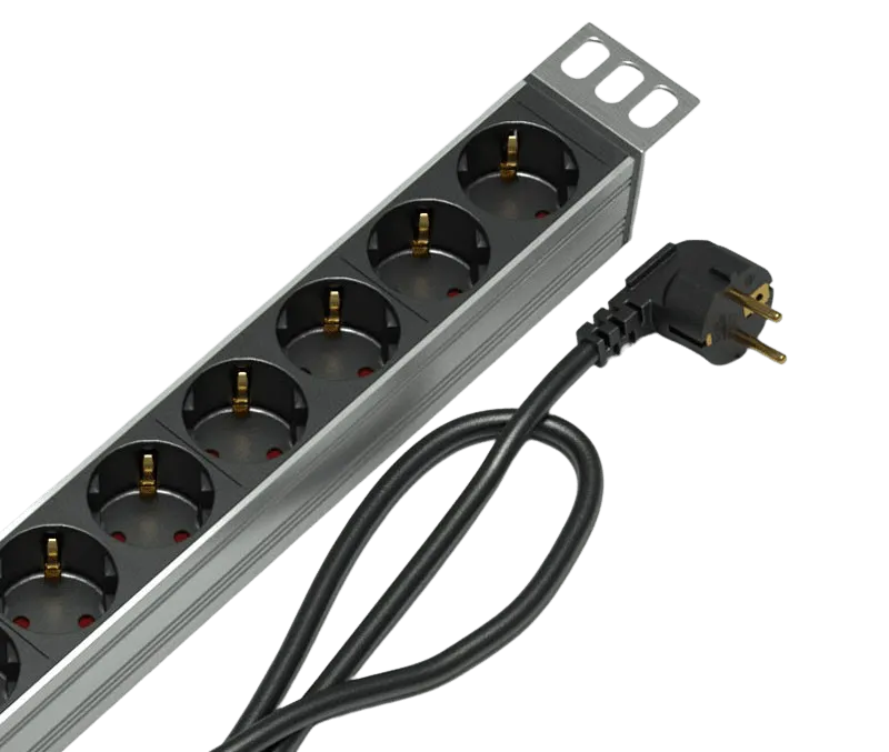 Блок розеток Rem-16 с выкл., 8 Schuko, 16A, алюм., 19", шнур 3 м. Блок розеток Rem-16 с выкл., 8 Schuko, 16A, алюм., 19", шнур 3 м.