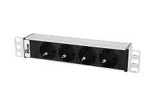 Блок розеток Rem-10 без шнура, 4 Sсhuko, вход IEC 60320 C14, 10A, алюм., 10"