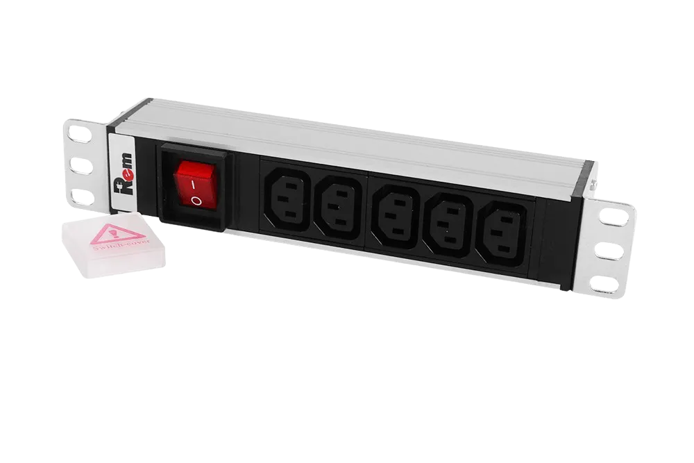 Блок розеток Rem-10 без шнура с выкл., 5 IEC 60320 C13,  вход IEC 60320 C14, 10A, алюм., 10"