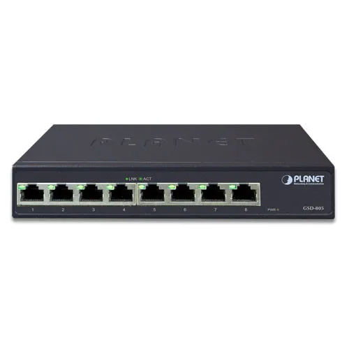 Коммутатор Planet 1000Base-T GSD-805 (1000 Base-TX (1000 мбит/с), Без SFP портов)