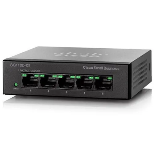 Коммутатор Cisco SG110D-05 SG110D-05-EU (1000 Base-TX (1000 мбит/с), Без SFP портов)