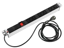 Блок розеток Rem-16 с выкл., 9 IEC 60320 C13, 16A, алюм., 19", шнур 3 м.