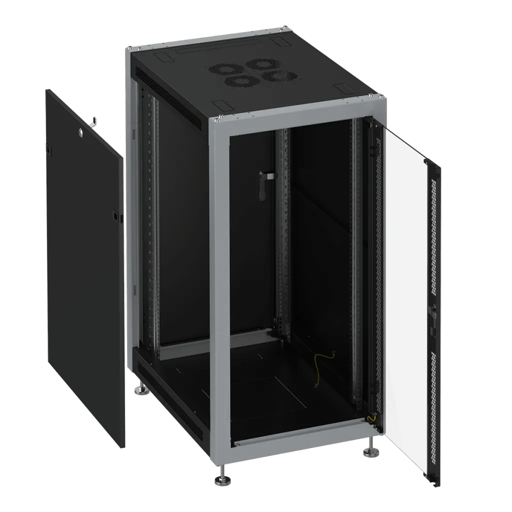 SYSMATRIX SL 6642.912 Шкаф монтажный телекоммуникационный 19" напольный 42U 600x600x2000mm (ШхГхВ) передняя дверь стекло, задняя дверь металл, поворотная ручка с замком, цвет черный (RAL 9004/RAL 7000)