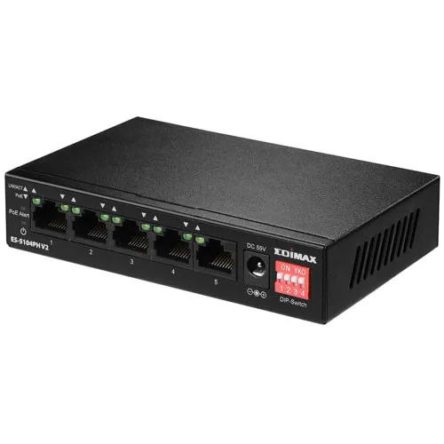 Коммутатор Edimax ES-5104PH V2 (100 Base-TX (100 мбит/с), Без SFP портов) Коммутатор Edimax ES-5104PH V2 (100 Base-TX (100 мбит/с), Без SFP портов)