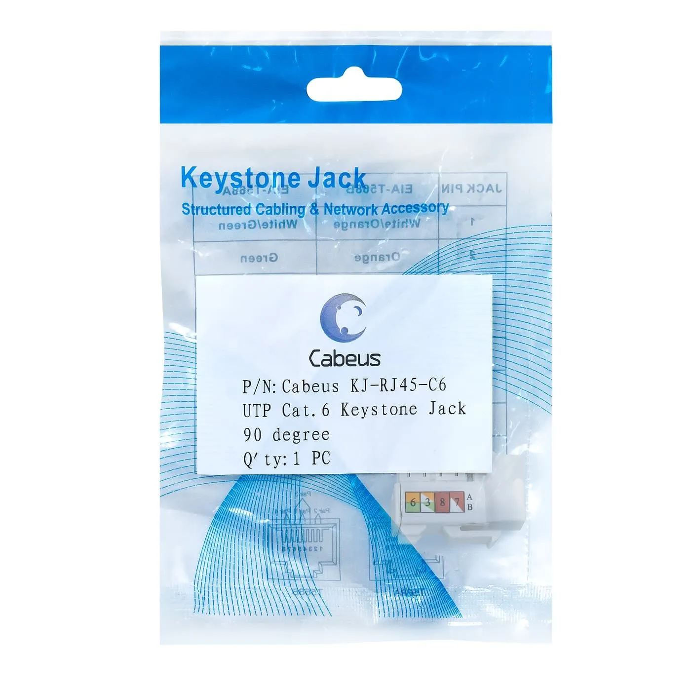 Cabeus KJ-RJ45-Cat.6-90
