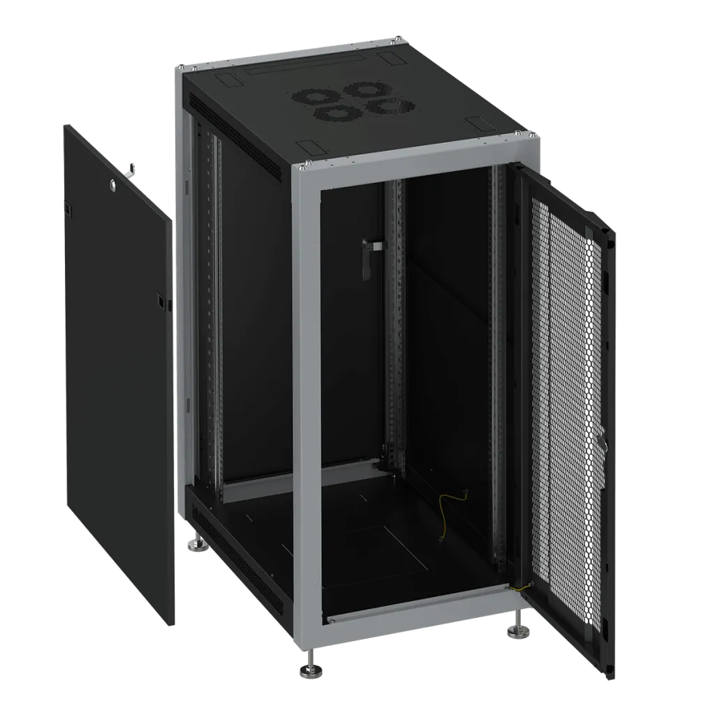 SYSMATRIX SL 6842.932 Шкаф монтажный телекоммуникационный 19" напольный 42U 600x800x2000mm (ШхГхВ) передняя дверь перфорация, задняя дверь металл, поворотная ручка с замком, цвет черный (RAL 9004/RAL 7000)