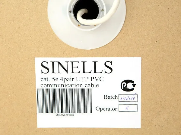 Кабель UTP CAT-5E 4 pr 25 AWG PVC, белый, 305 метров SINELLS Кабель UTP CAT-5E 4 pr 25 AWG PVC, белый, 305 метров SINELLS