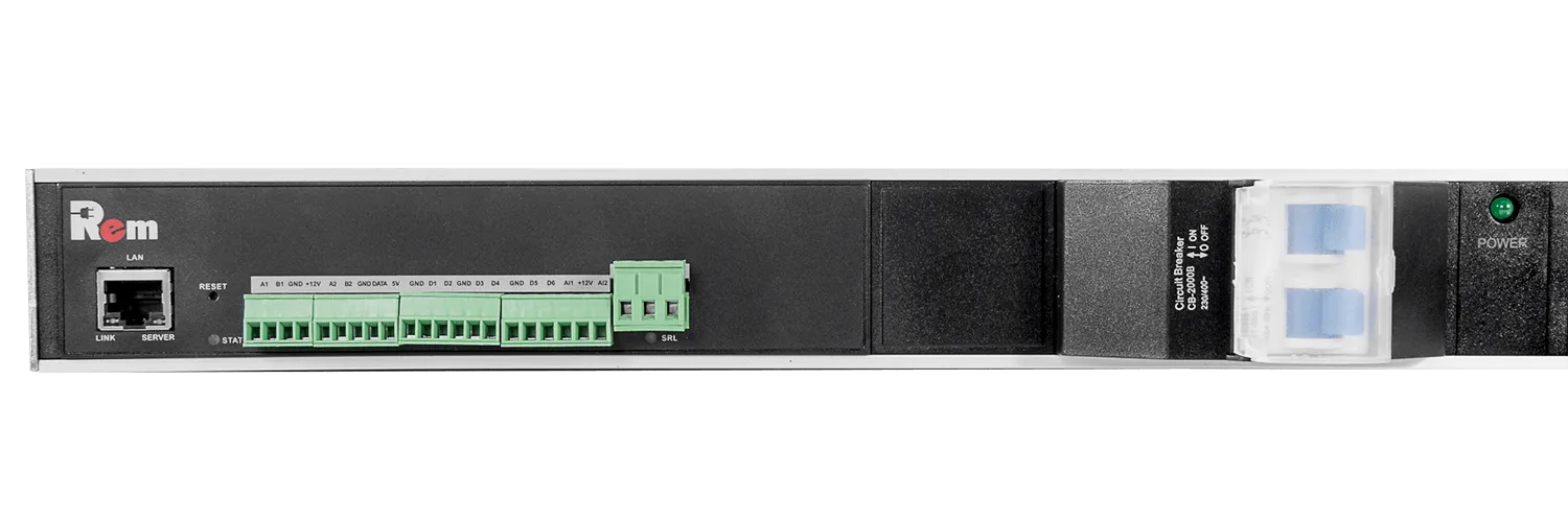 Упр. верт. блок розеток с монит. Rem-MC1 2х2 S, 2x3 C13, 2x2 C19, 32A, алюм., 33-48U, колодка