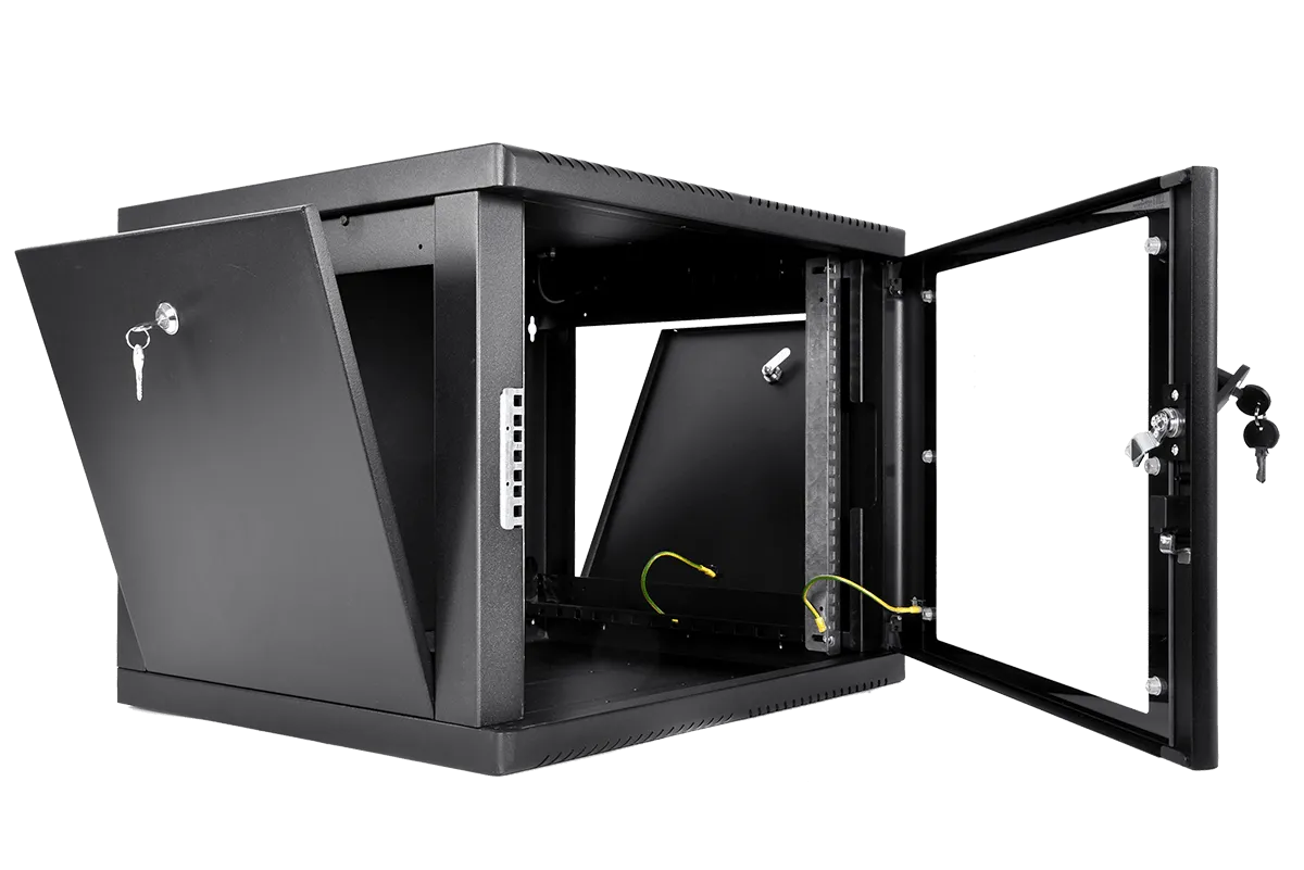 Шкаф телекоммуникационный настенный разборный 9U (600×650) съемные стенки, дверь стекло, цвет черный