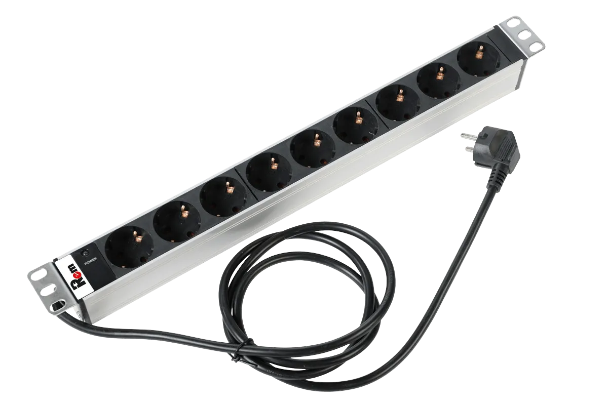 Блок розеток Rem-16 с инд., 9 Schuko, 16A, алюм., 19", шнур 1,8 м. Блок розеток Rem-16 с инд., 9 Schuko, 16A, алюм., 19", шнур 1,8 м.