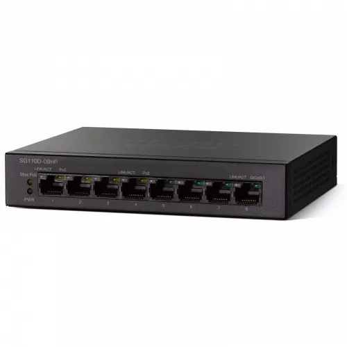 Коммутатор Cisco SG110D-08HP SG110D-08HP-EU (1000 Base-TX (1000 мбит/с), Без SFP портов)