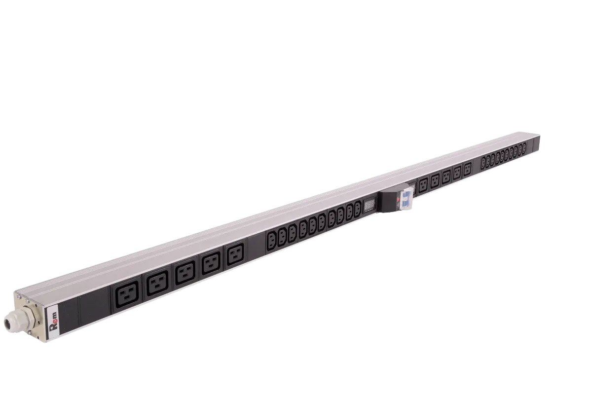 Верт. блок розеток Rem-32 на 2 конт. по 5 C19, 10 C13 с авт., и амп., 2×16A, алюм., 33-48U, колодка