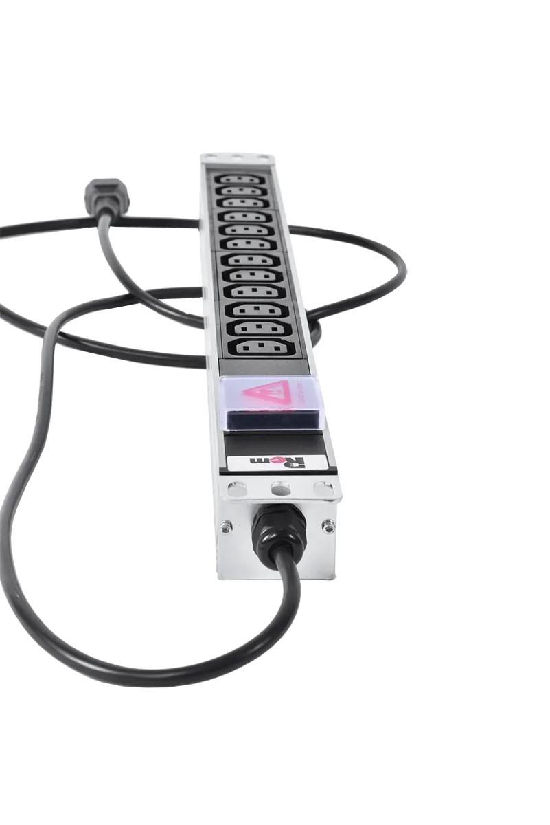 Блок розеток Rem-10 с выкл., 12 IEC 60320 C13, 10 A, алюм., 19", шнур 1.8 м. IEC 60320 C14